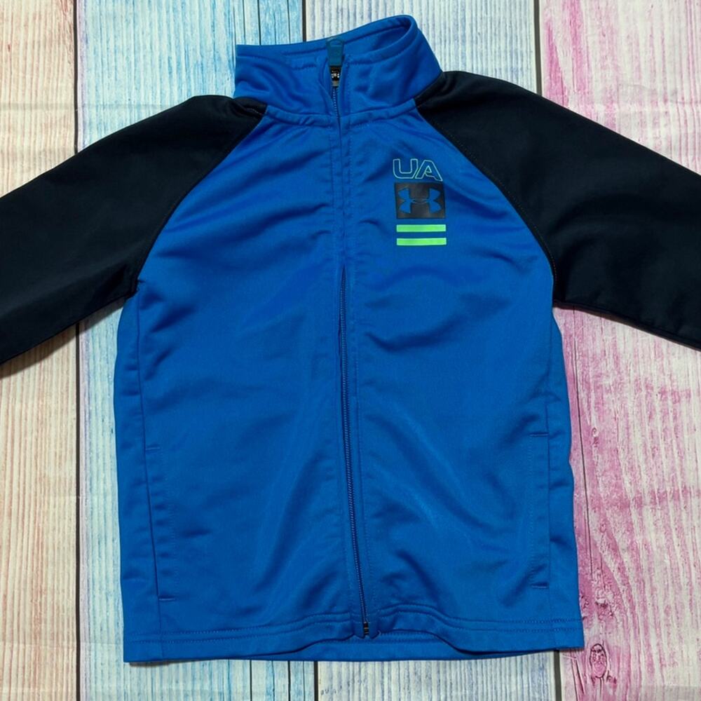 Under Armour Boys 3T Blue Track Zip Up Jacket EUC Lightweight Athletic Jacket